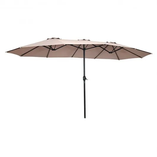 15' Twin Patio Umbrella Double-Sided Outdoor Market Umbrella without Base-Beige