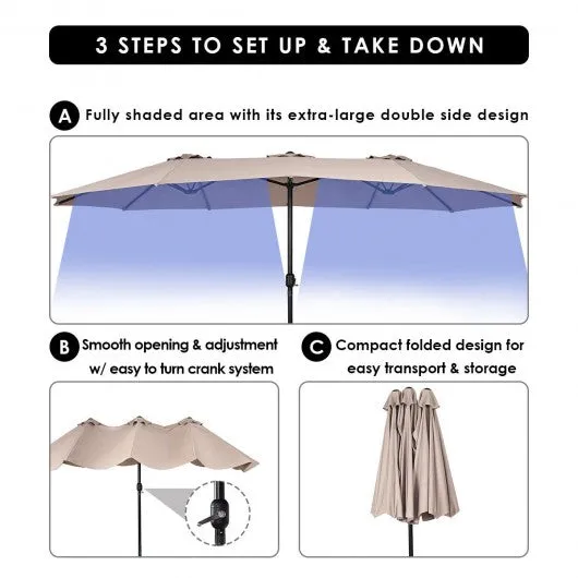 15' Twin Patio Umbrella Double-Sided Outdoor Market Umbrella without Base-Beige