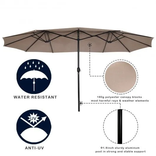 15' Twin Patio Umbrella Double-Sided Outdoor Market Umbrella without Base-Beige