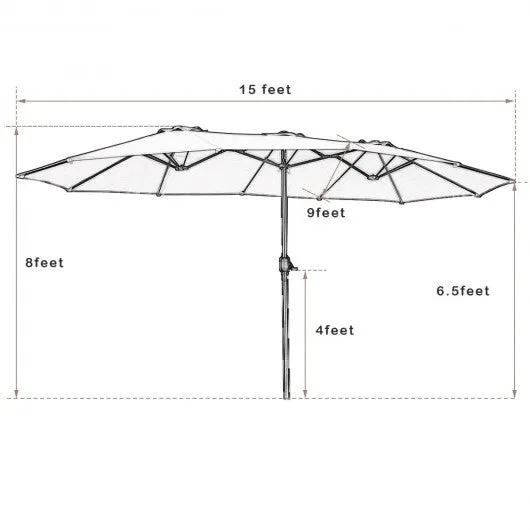15' Twin Patio Umbrella Double-Sided Outdoor Market Umbrella without Base-Beige
