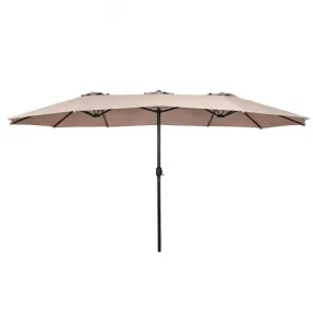 15' Twin Patio Umbrella Double-Sided Outdoor Market Umbrella without Base-Beige