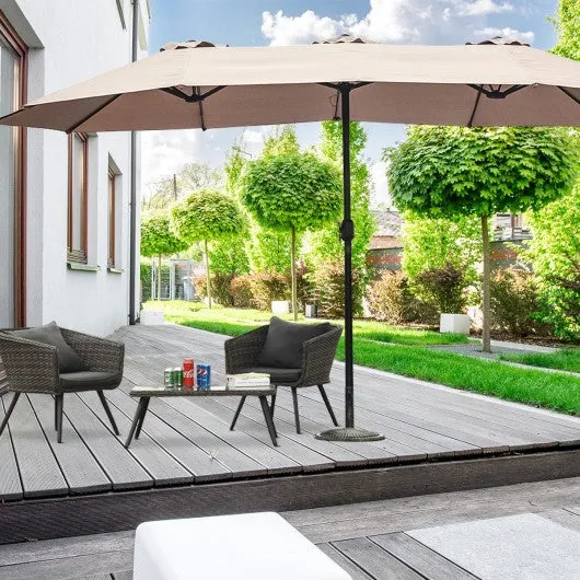 15' Twin Patio Umbrella Double-Sided Outdoor Market Umbrella without Base-Beige