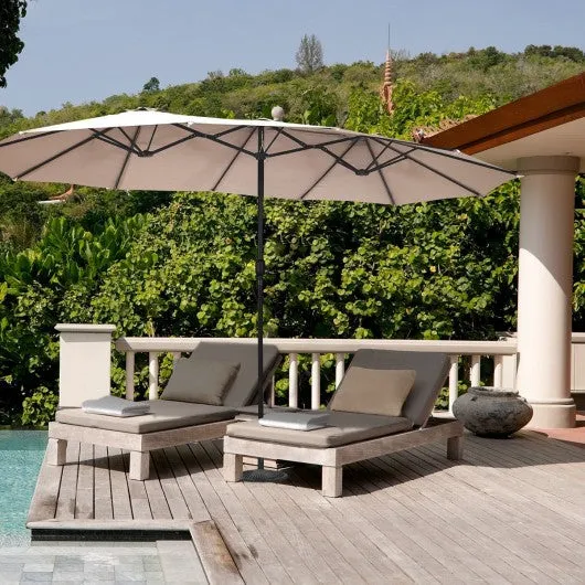 15' Twin Patio Umbrella Double-Sided Outdoor Market Umbrella without Base-Beige
