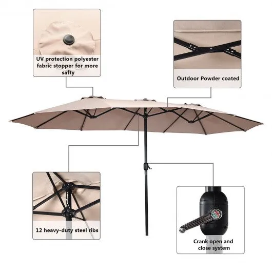 15' Twin Patio Umbrella Double-Sided Outdoor Market Umbrella without Base-Beige