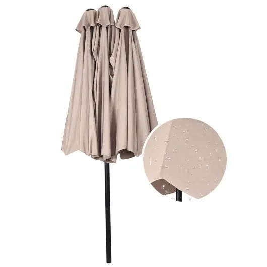 15' Twin Patio Umbrella Double-Sided Outdoor Market Umbrella without Base-Beige