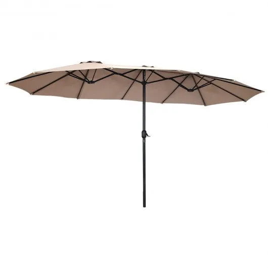 15' Twin Patio Umbrella Double-Sided Outdoor Market Umbrella without Base-Beige