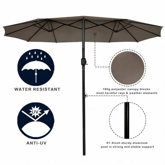15' Twin Patio Umbrella Double-Sided Outdoor Market Umbrella without Base -Tan
