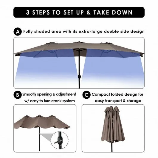 15' Twin Patio Umbrella Double-Sided Outdoor Market Umbrella without Base -Tan