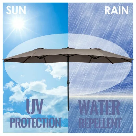 15' Twin Patio Umbrella Double-Sided Outdoor Market Umbrella without Base -Tan