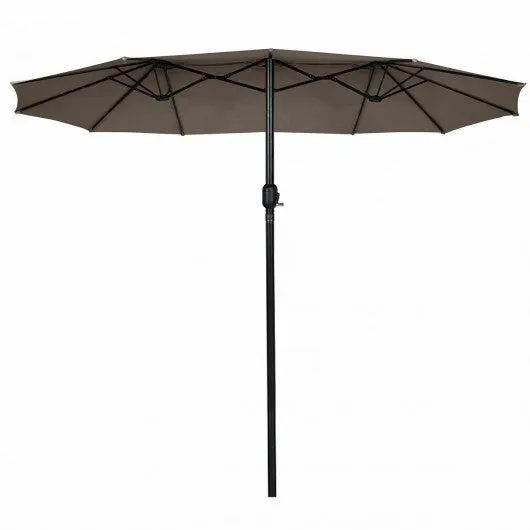 15' Twin Patio Umbrella Double-Sided Outdoor Market Umbrella without Base -Tan