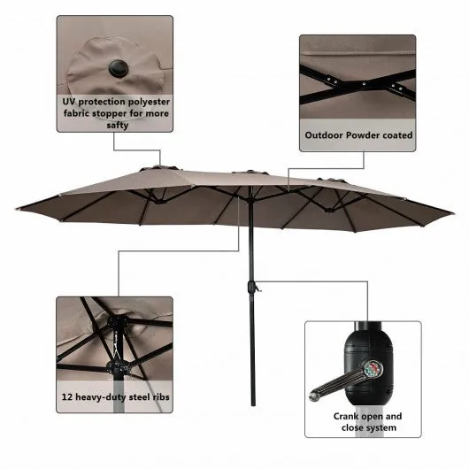 15' Twin Patio Umbrella Double-Sided Outdoor Market Umbrella without Base -Tan