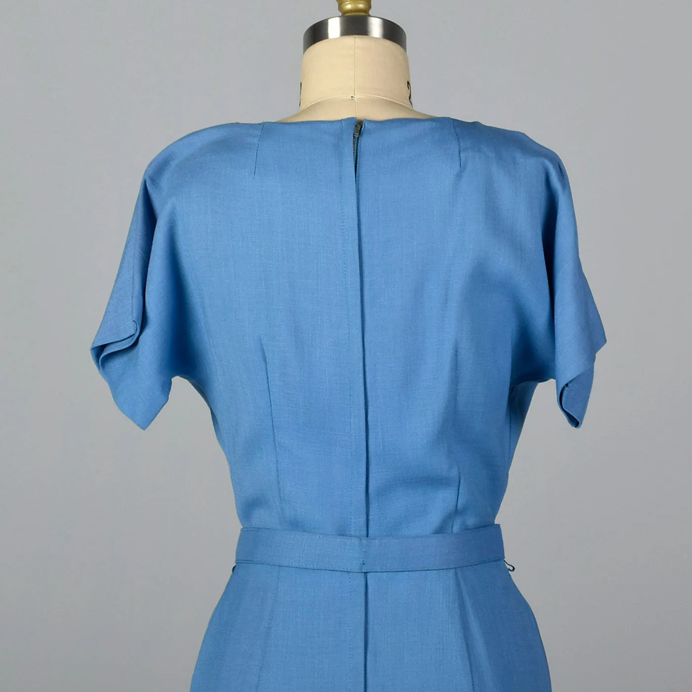 1950s Blue Rayon Day Dress