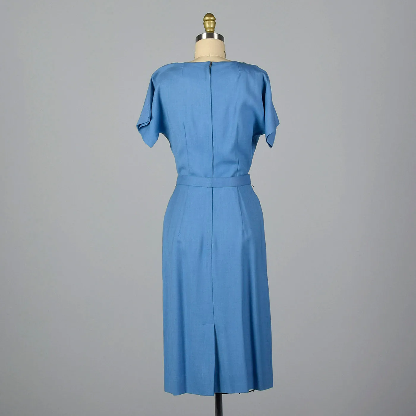 1950s Blue Rayon Day Dress