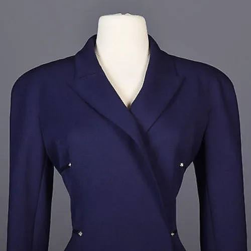 1980s Claude Montana Femme Fatale Hourglass Skirt Suit in Navy Blue