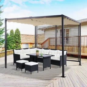 2.8m x 3m Retractable Metal Frame Outdoor Garden Pergola Beige