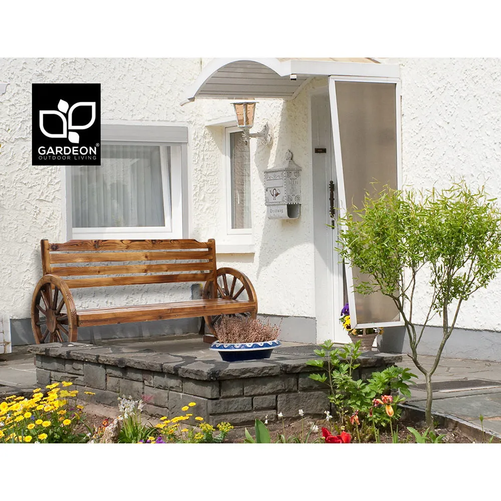 3 Seater Bench Garden Wooden Wagon Wheel Rustic With Horizontal Backrest Park Seat