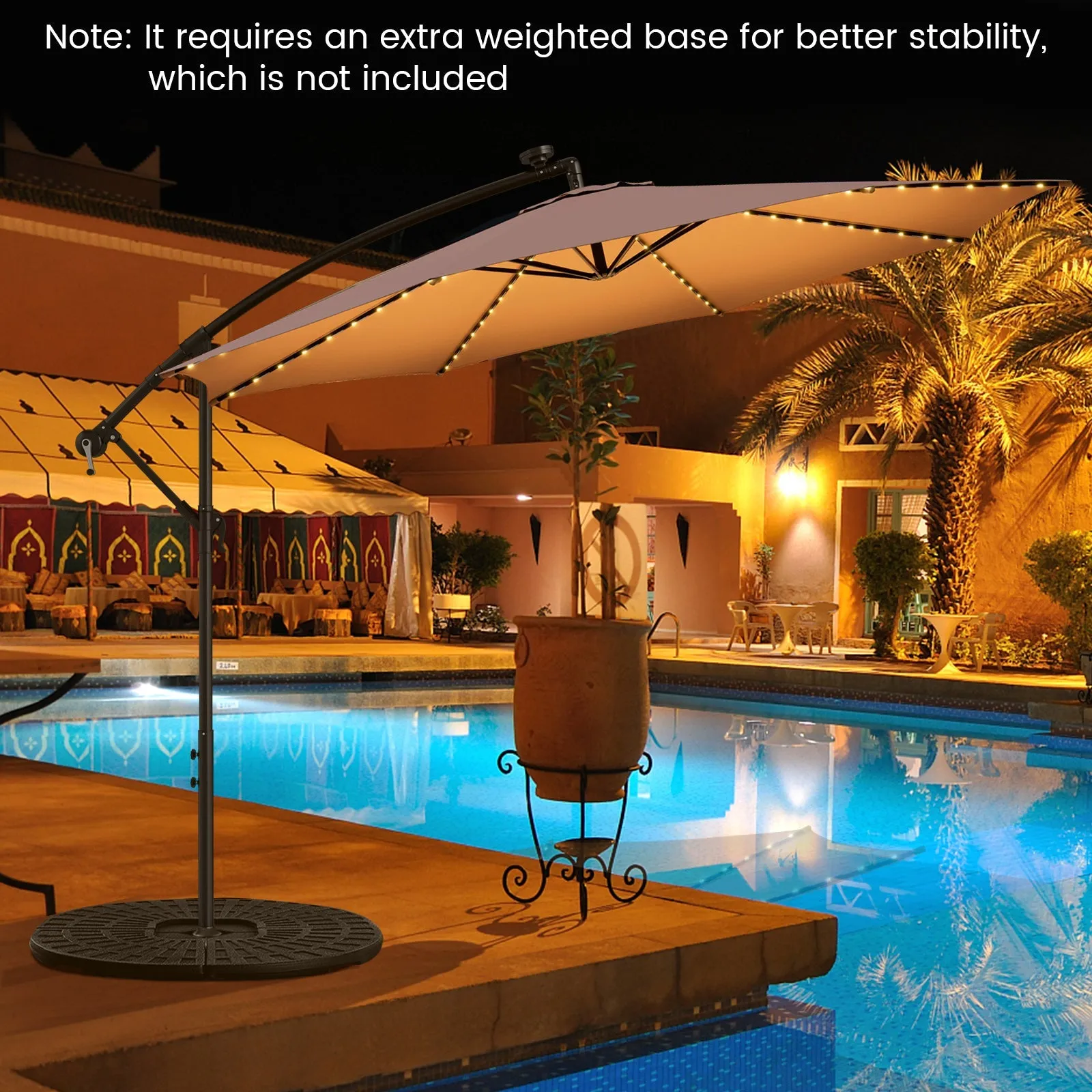 303 CM Solar-Powered Patio Offset Umbrella with 112 LED Lights-Beige