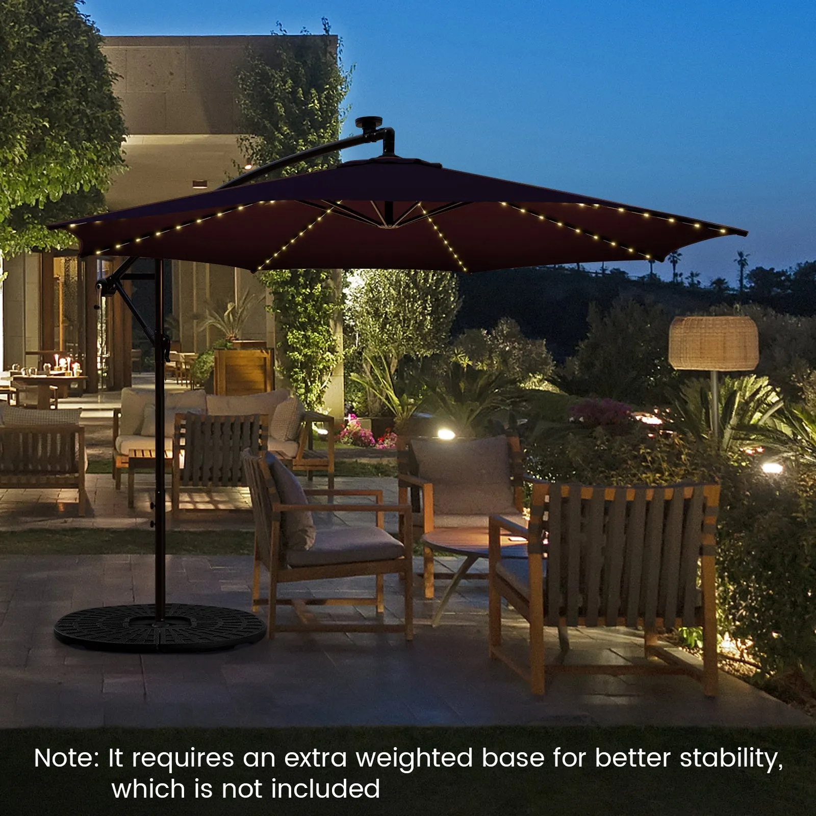 303 CM Solar-Powered Patio Offset Umbrella with 112 LED Lights-Navy