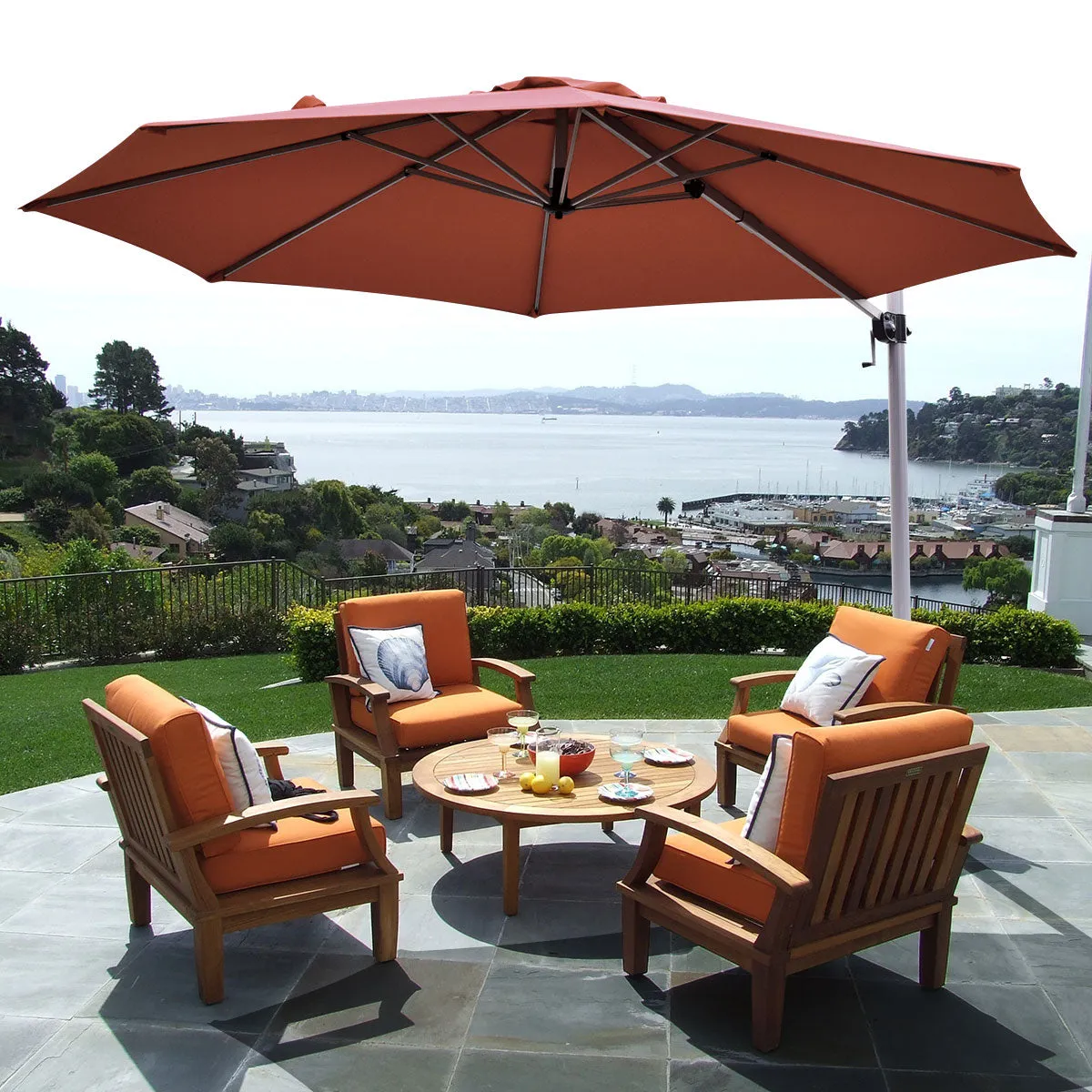 3.3m Patio Cantilever Umbrella with Tilting Adjustment and Cross base-Brick Red