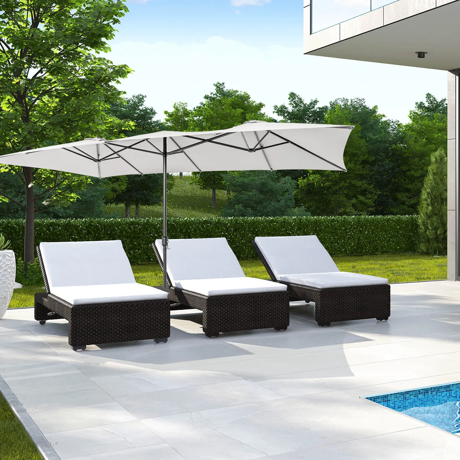 4.3 m Double-Sided Patio Umbrella with Crank Handle-Beige