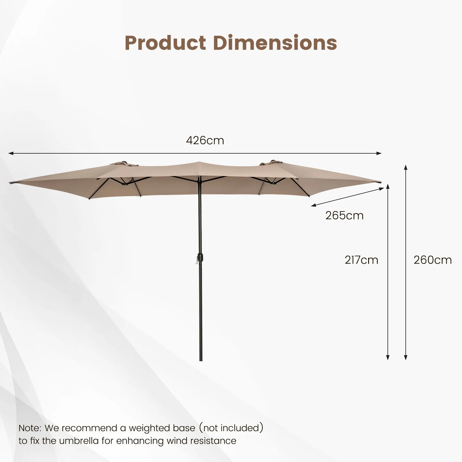 4.3 m Double-Sided Patio Umbrella with Crank Handle-Coffee