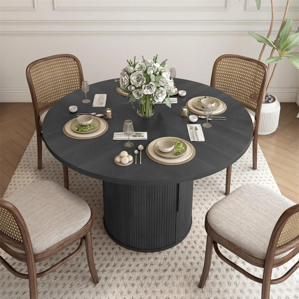47 inch Round Kitchen Dining Table for 4 with 2-Layer Storage Shelf and Wood Slide Door