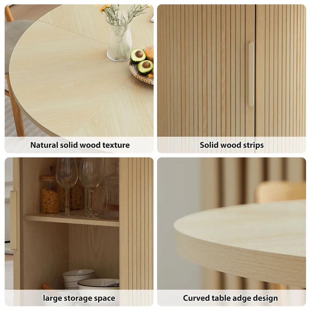 47 inch Round Kitchen Dining Table for 4 with 2-Layer Storage Shelf and Wood Slide Door