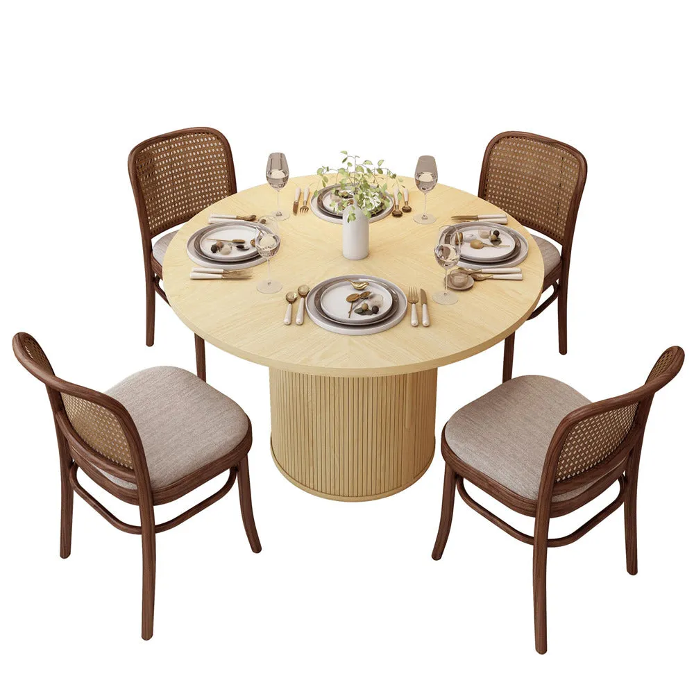 47 inch Round Kitchen Dining Table for 4 with 2-Layer Storage Shelf and Wood Slide Door