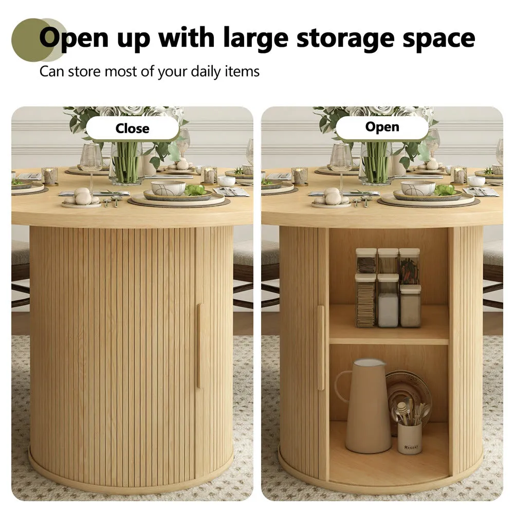 47 inch Round Kitchen Dining Table for 4 with 2-Layer Storage Shelf and Wood Slide Door