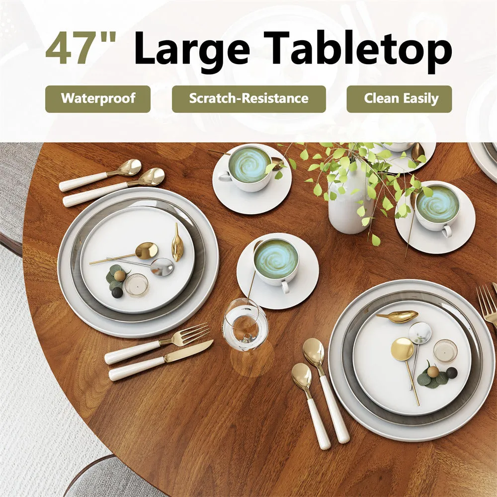 47 inch Round Kitchen Dining Table for 4 with 2-Layer Storage Shelf and Wood Slide Door