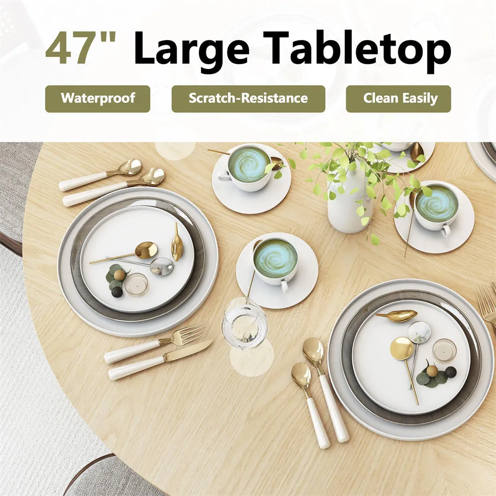 47 inch Round Kitchen Dining Table for 4 with 2-Layer Storage Shelf and Wood Slide Door