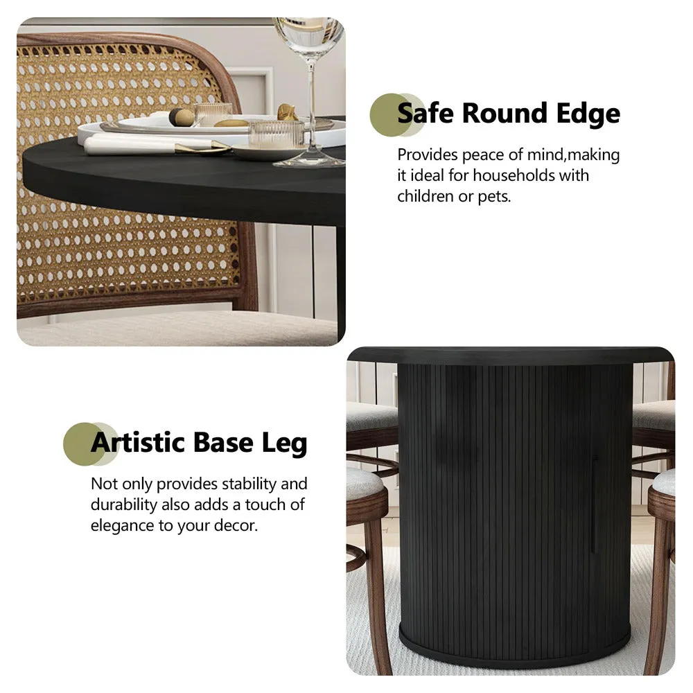 47 inch Round Kitchen Dining Table for 4 with 2-Layer Storage Shelf and Wood Slide Door