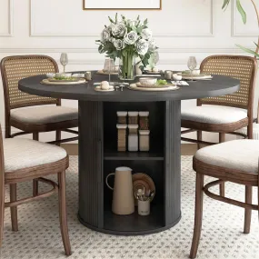47 inch Round Kitchen Dining Table for 4 with 2-Layer Storage Shelf and Wood Slide Door