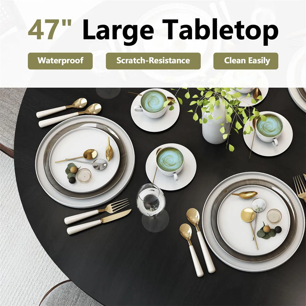 47 inch Round Kitchen Dining Table for 4 with 2-Layer Storage Shelf and Wood Slide Door