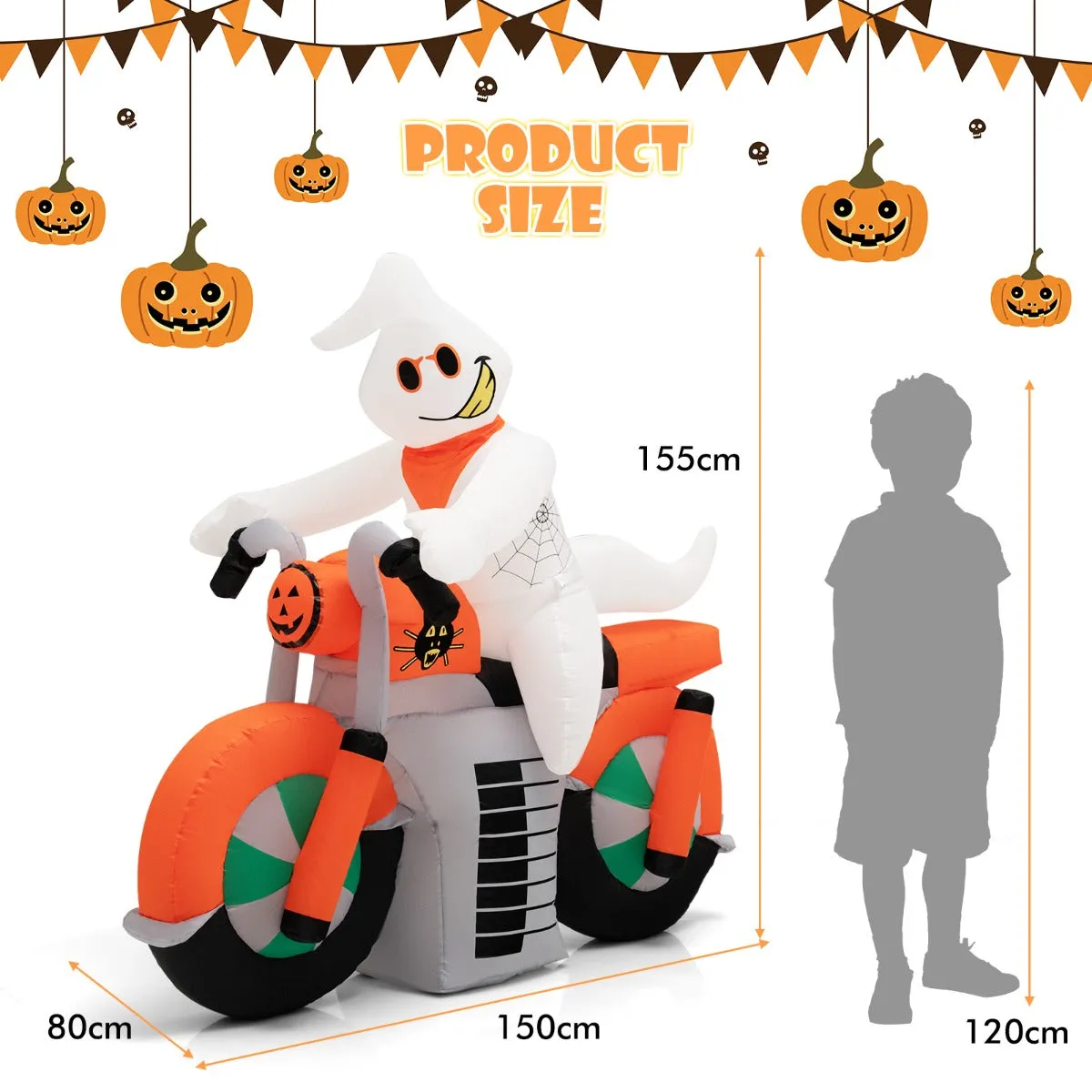 5 Feet Tall Halloween Inflatable Ghost Riding on Motor Bike Decoration