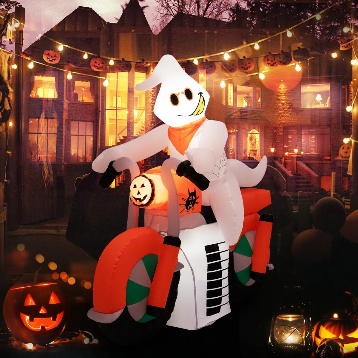 5 Feet Tall Halloween Inflatable Ghost Riding on Motor Bike Decoration