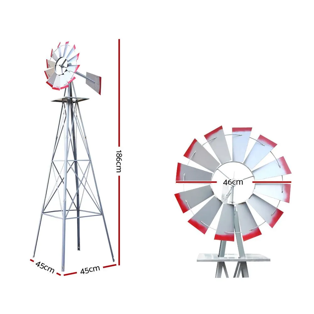 6FT Garden Windmill 186cm Metal Ornament Outdoor Decor Wind Mill