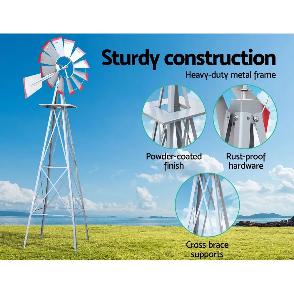 6FT Garden Windmill 186cm Metal Ornament Outdoor Decor Wind Mill