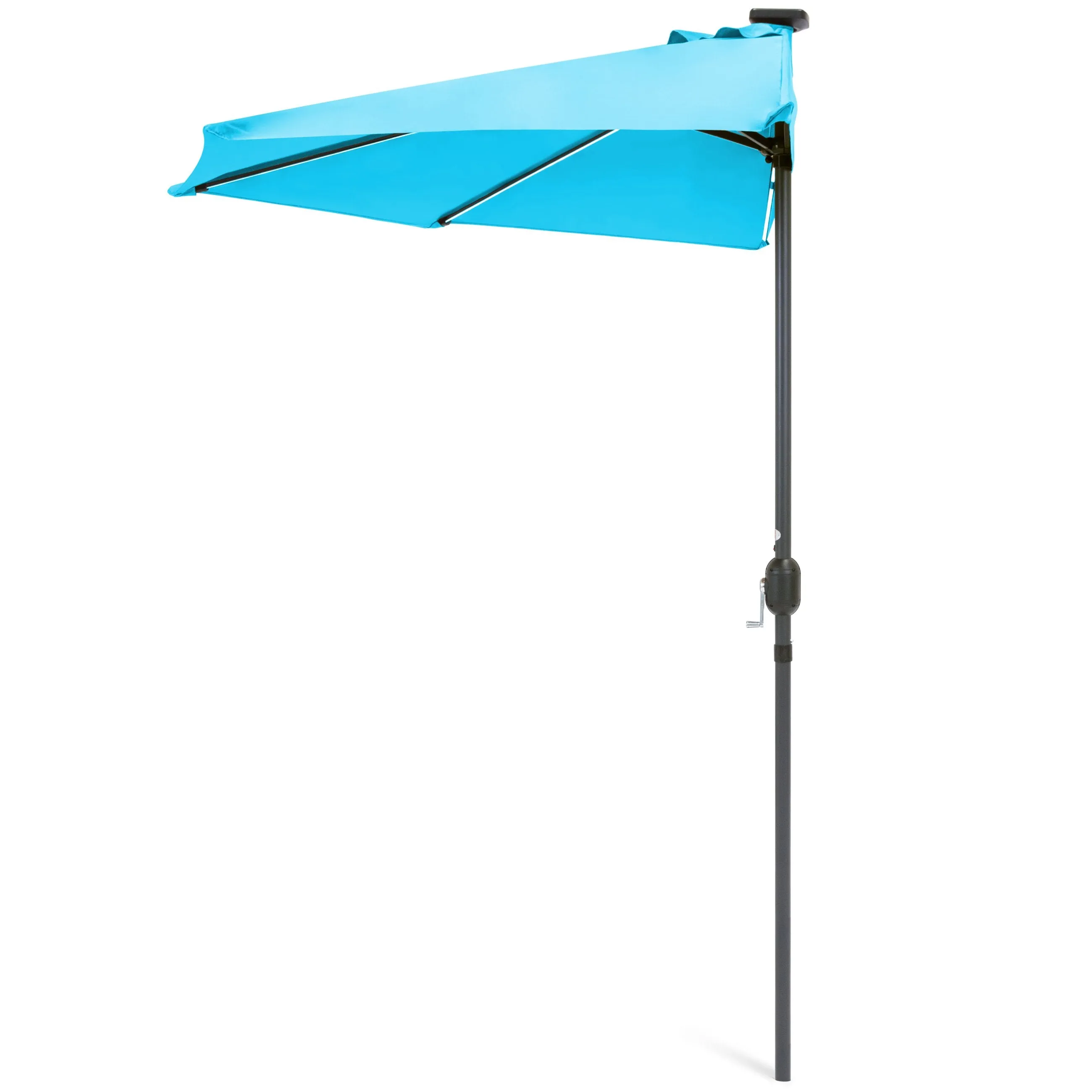 8.5ft Outdoor Solar LED Strip Lighted Half Patio Umbrella w/ Hand Crank