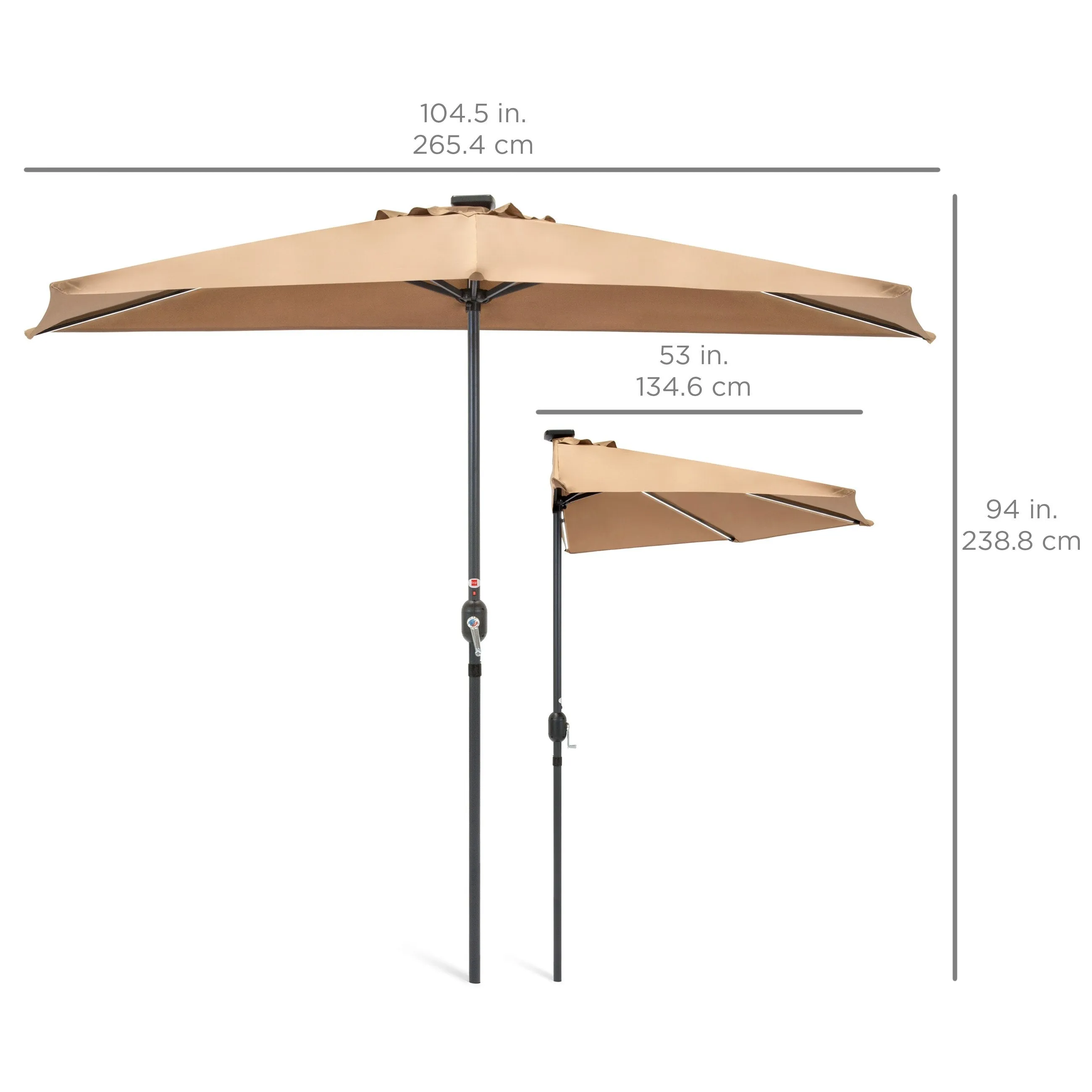 8.5ft Outdoor Solar LED Strip Lighted Half Patio Umbrella w/ Hand Crank