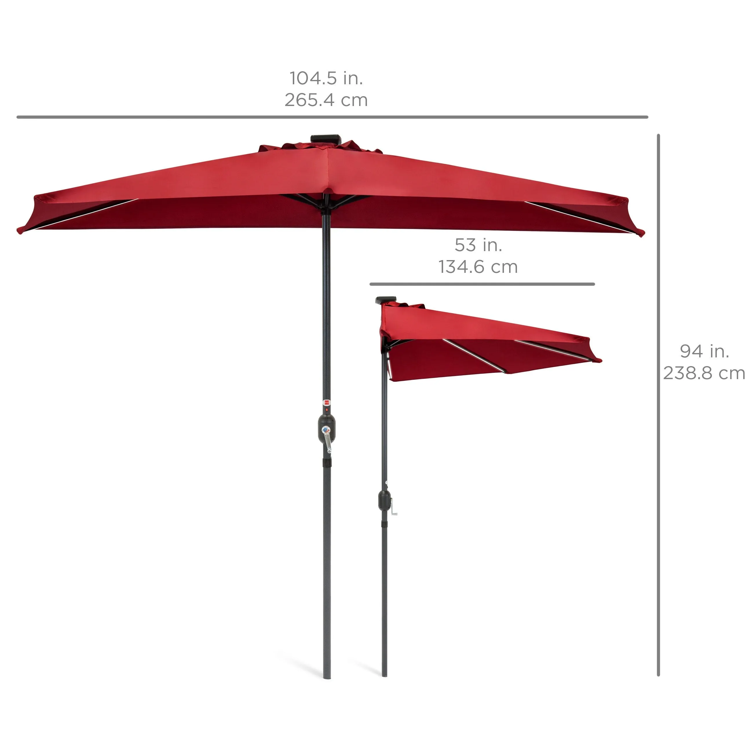 8.5ft Outdoor Solar LED Strip Lighted Half Patio Umbrella w/ Hand Crank