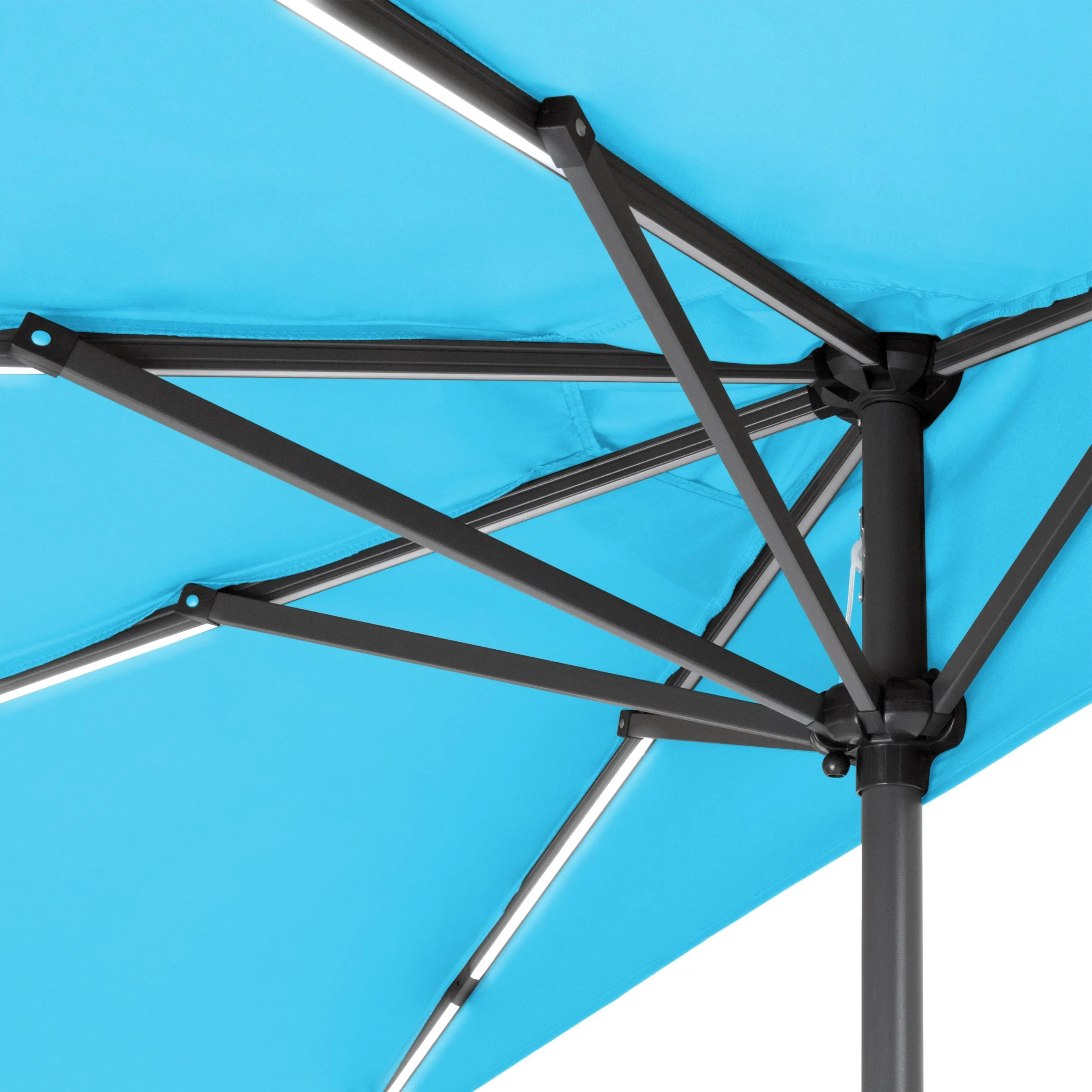 8.5ft Outdoor Solar LED Strip Lighted Half Patio Umbrella w/ Hand Crank