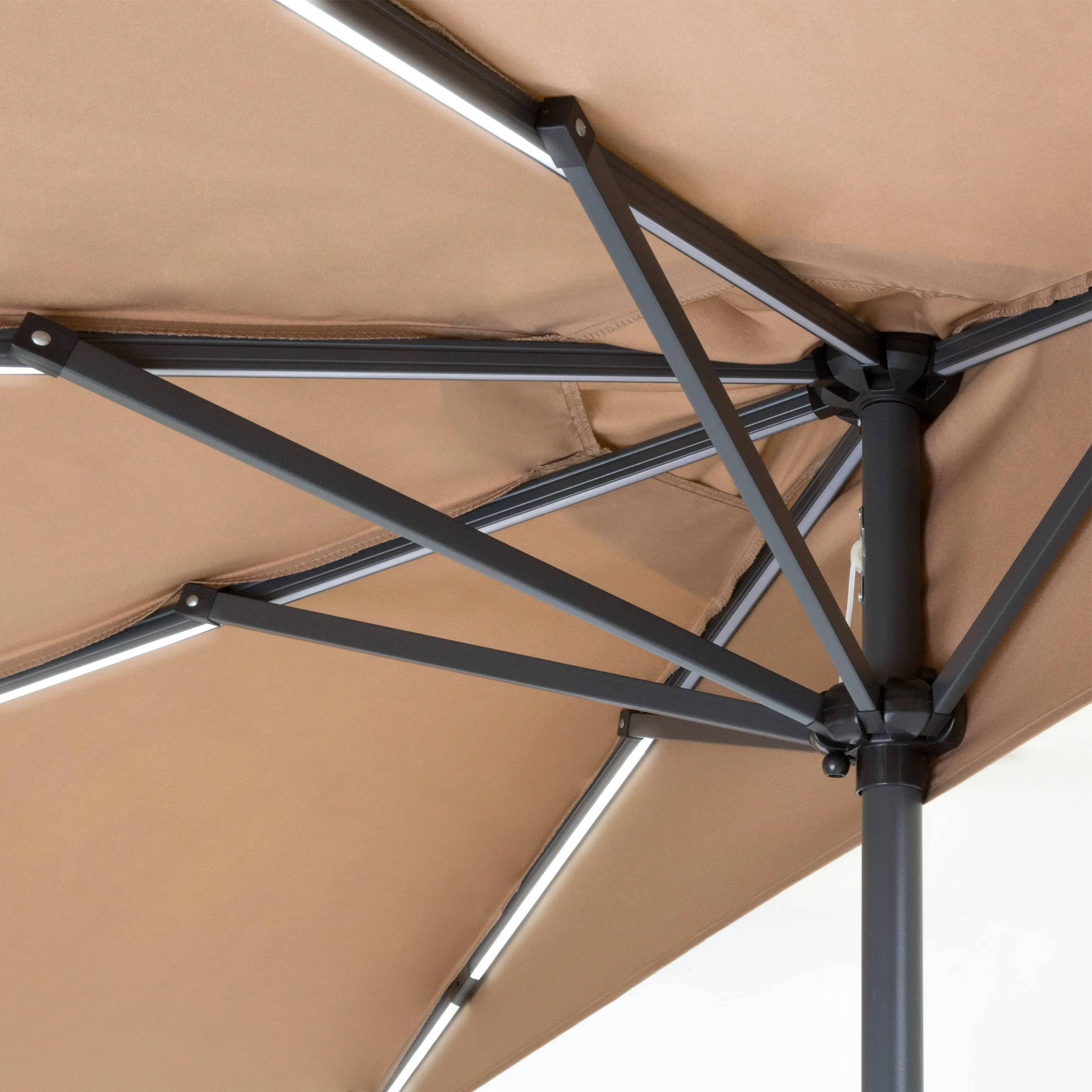 8.5ft Outdoor Solar LED Strip Lighted Half Patio Umbrella w/ Hand Crank