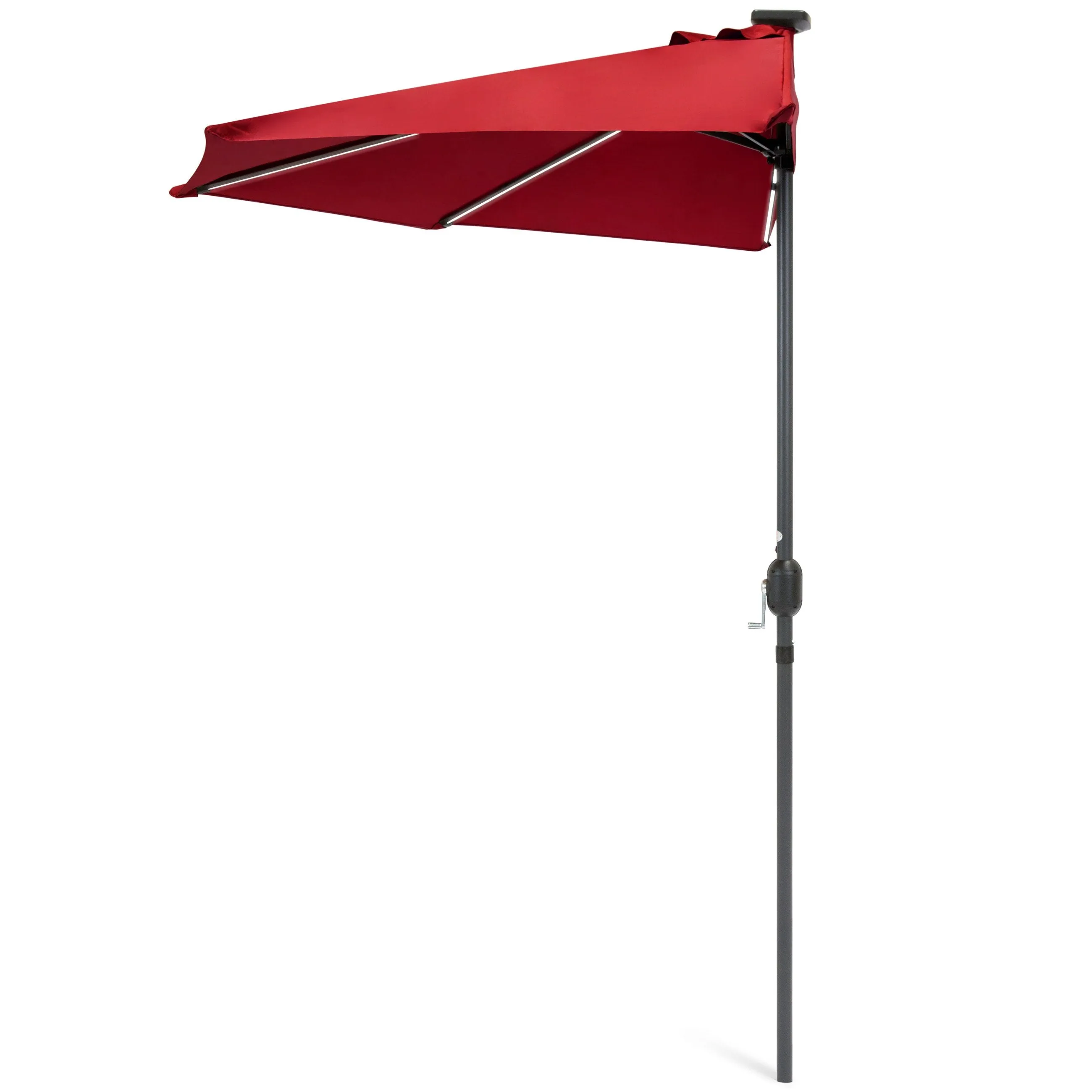 8.5ft Outdoor Solar LED Strip Lighted Half Patio Umbrella w/ Hand Crank