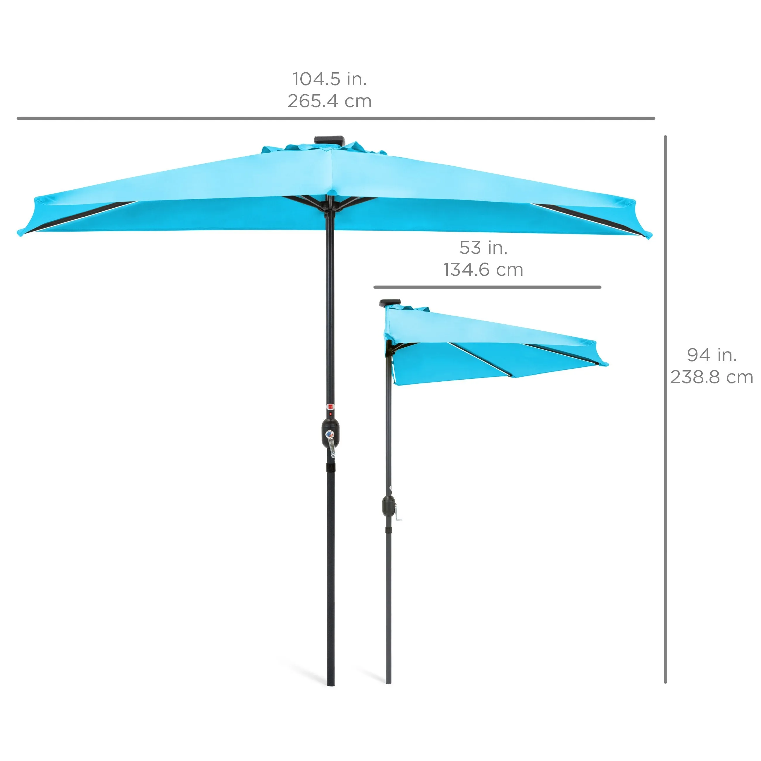 8.5ft Outdoor Solar LED Strip Lighted Half Patio Umbrella w/ Hand Crank