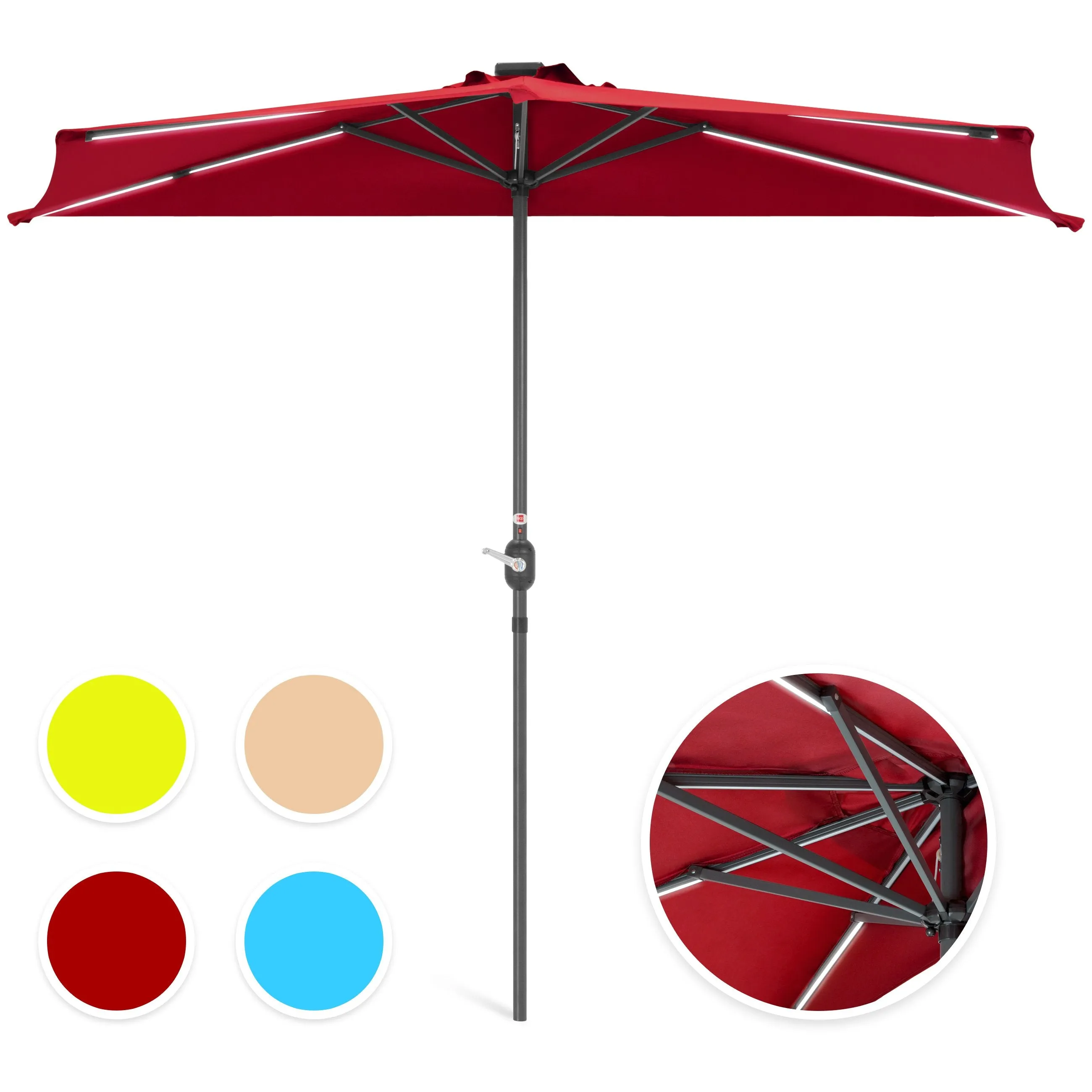 8.5ft Outdoor Solar LED Strip Lighted Half Patio Umbrella w/ Hand Crank