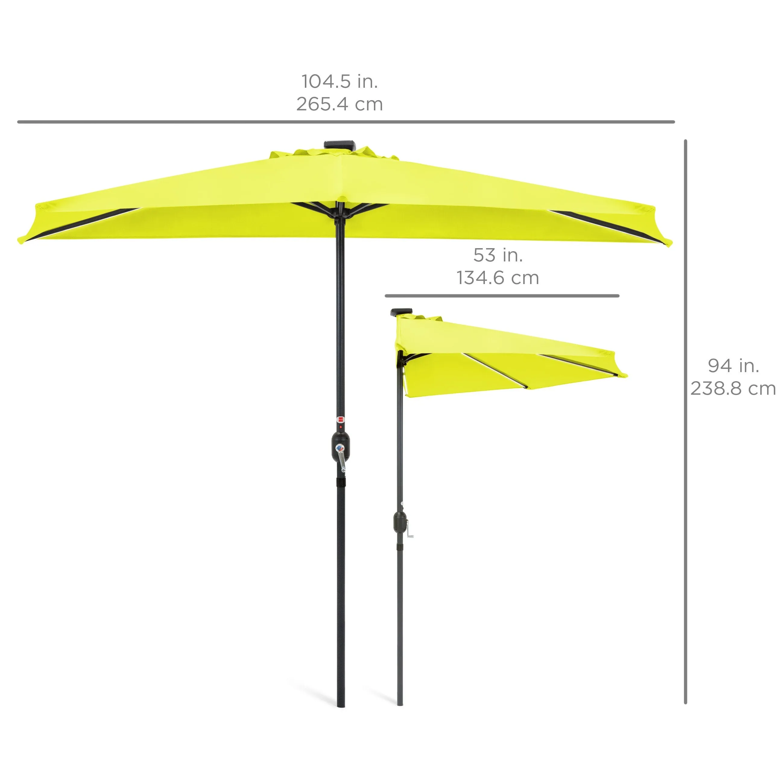 8.5ft Outdoor Solar LED Strip Lighted Half Patio Umbrella w/ Hand Crank