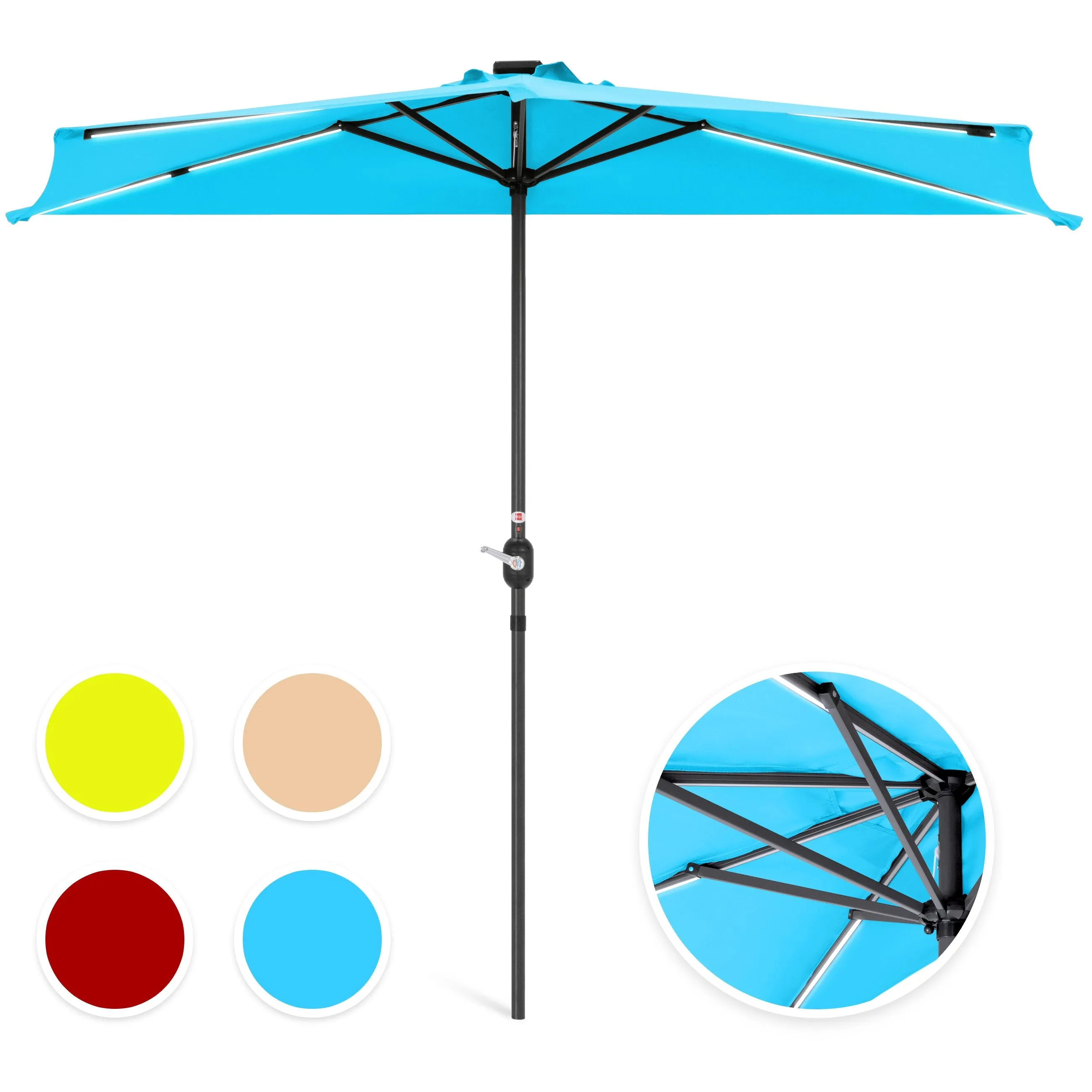 8.5ft Outdoor Solar LED Strip Lighted Half Patio Umbrella w/ Hand Crank