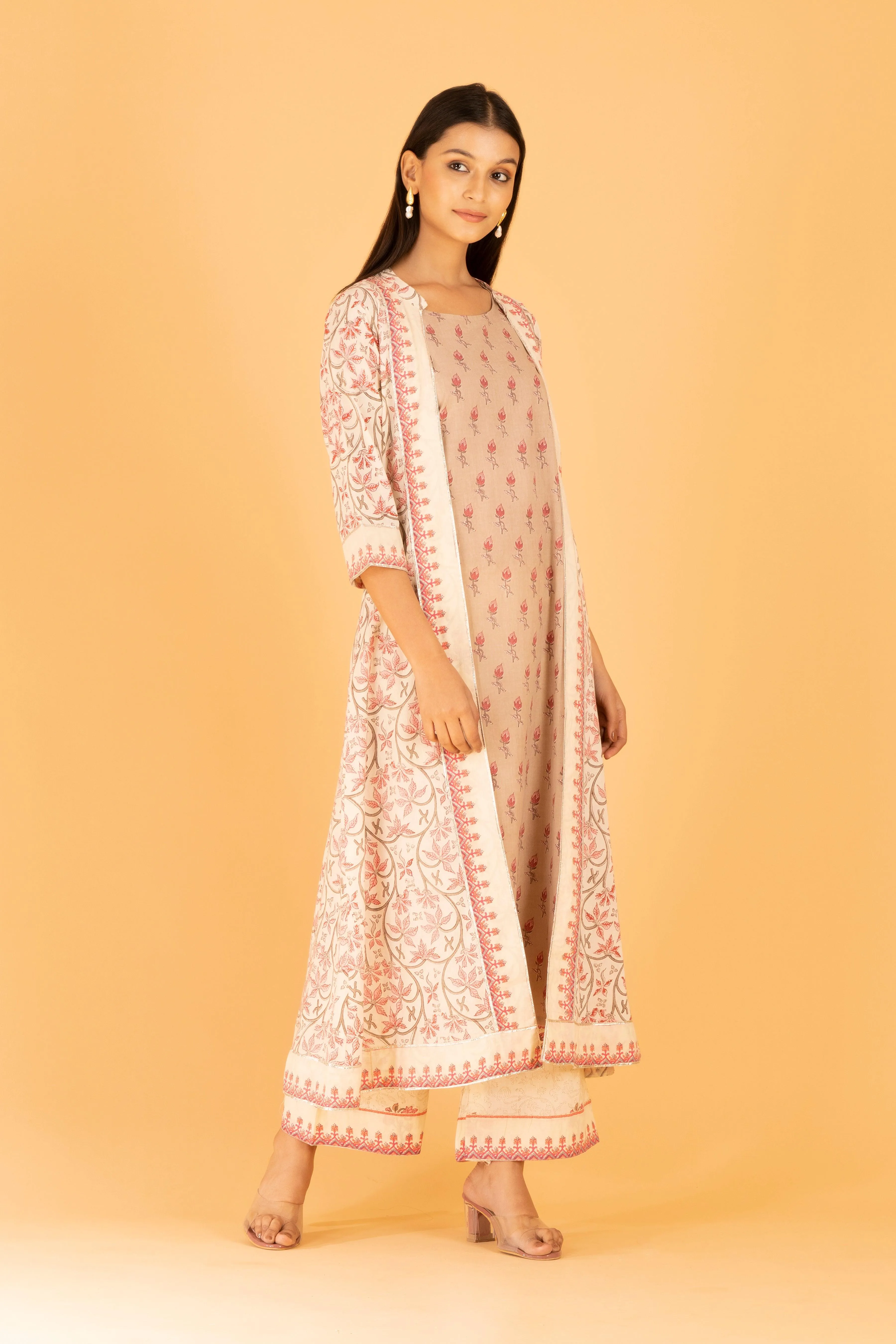 Aadhriti Beige-Pink Jacket Kurta Set