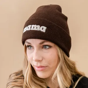 Adult Beanie - Mama - Groovy - Brown w/ Cream